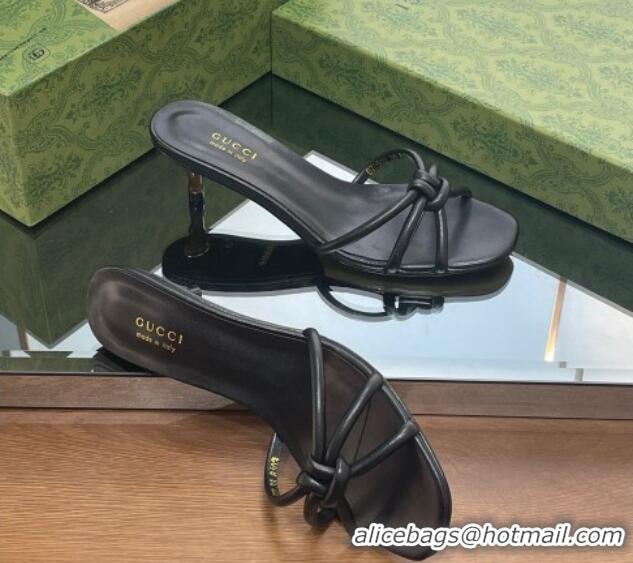 Sumptuous Gucci Leather Slide Sandals with Bamboo Heel 4.5cm Black 711063