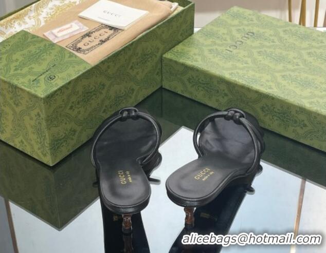 Sumptuous Gucci Leather Slide Sandals with Bamboo Heel 4.5cm Black 711063