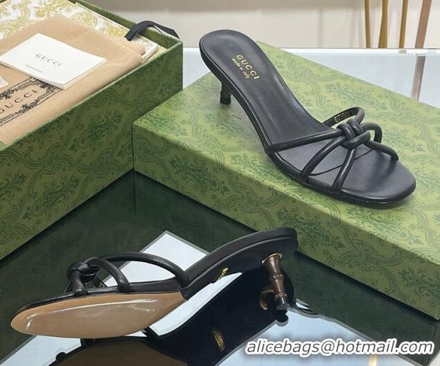 Sumptuous Gucci Leather Slide Sandals with Bamboo Heel 4.5cm Black 711063