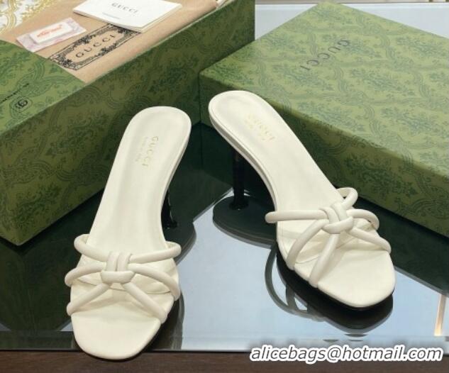 Trendy Design Gucci Leather Slide Sandals with Bamboo Heel 4.5cm White 711064