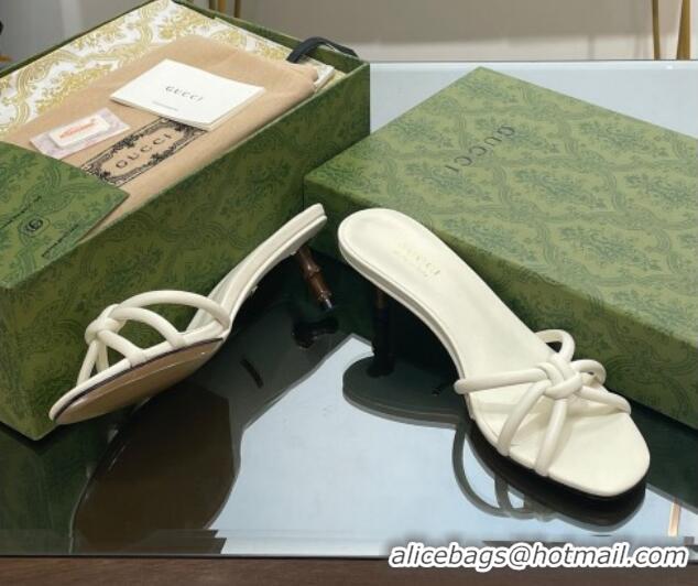 Trendy Design Gucci Leather Slide Sandals with Bamboo Heel 4.5cm White 711064