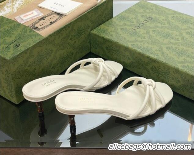 Trendy Design Gucci Leather Slide Sandals with Bamboo Heel 4.5cm White 711064