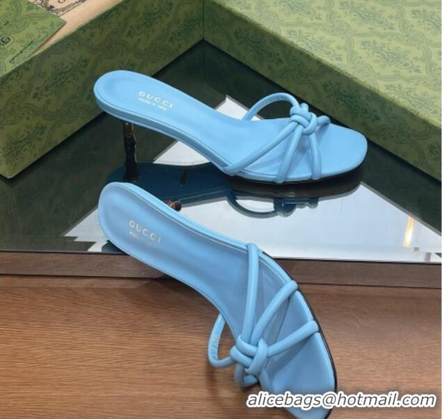 Stylish Gucci Leather Slide Sandals with Bamboo Heel 4.5cm Blue 711065