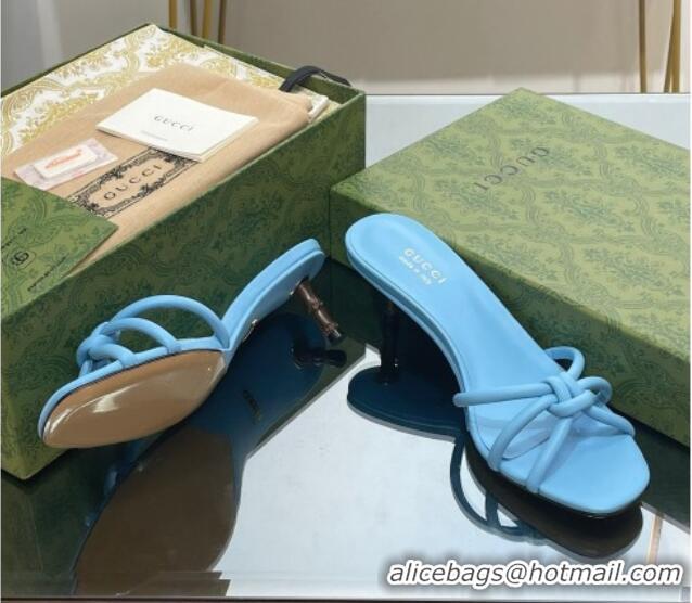 Stylish Gucci Leather Slide Sandals with Bamboo Heel 4.5cm Blue 711065