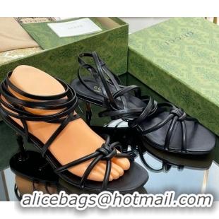 Duplicate Gucci Leather Sandals with Strap and Bamboo Heel 4.5cm Black 711066