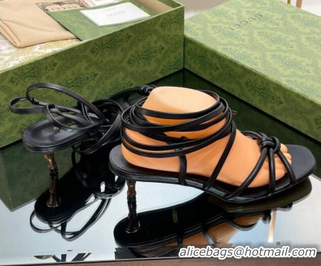 Duplicate Gucci Leather Sandals with Strap and Bamboo Heel 4.5cm Black 711066