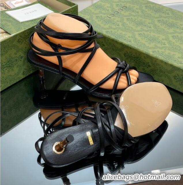 Duplicate Gucci Leather Sandals with Strap and Bamboo Heel 4.5cm Black 711066