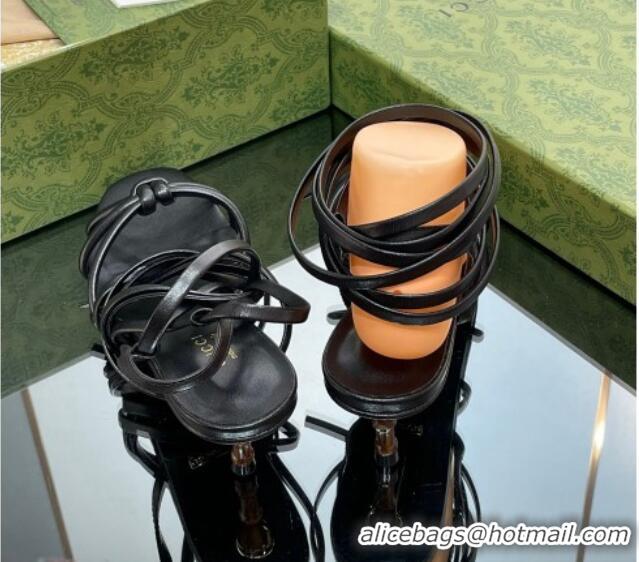 Duplicate Gucci Leather Sandals with Strap and Bamboo Heel 4.5cm Black 711066