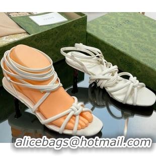 Unique Discount Gucci Leather Sandals with Strap and Bamboo Heel 4.5cm White 711067