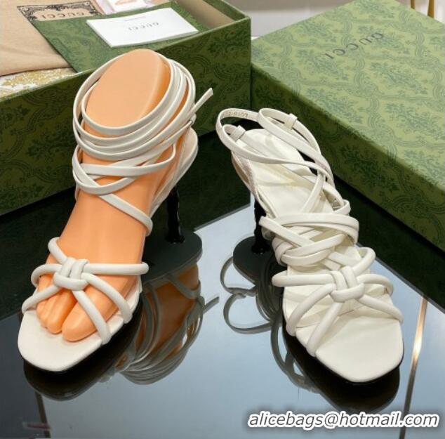 Unique Discount Gucci Leather Sandals with Strap and Bamboo Heel 4.5cm White 711067