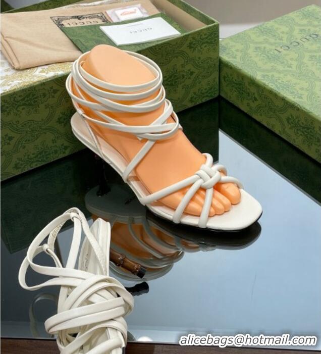 Unique Discount Gucci Leather Sandals with Strap and Bamboo Heel 4.5cm White 711067