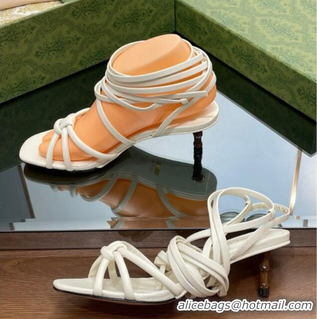 Unique Discount Gucci Leather Sandals with Strap and Bamboo Heel 4.5cm White 711067