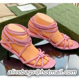 Sophisticated Gucci Leather Sandals with Strap and Bamboo Heel 4.5cm Pink 711068