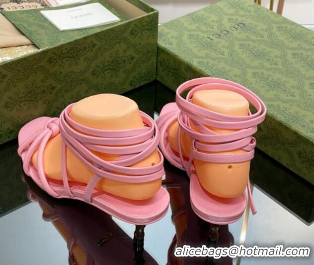 Sophisticated Gucci Leather Sandals with Strap and Bamboo Heel 4.5cm Pink 711068