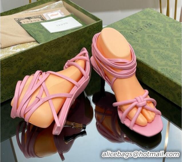 Sophisticated Gucci Leather Sandals with Strap and Bamboo Heel 4.5cm Pink 711068