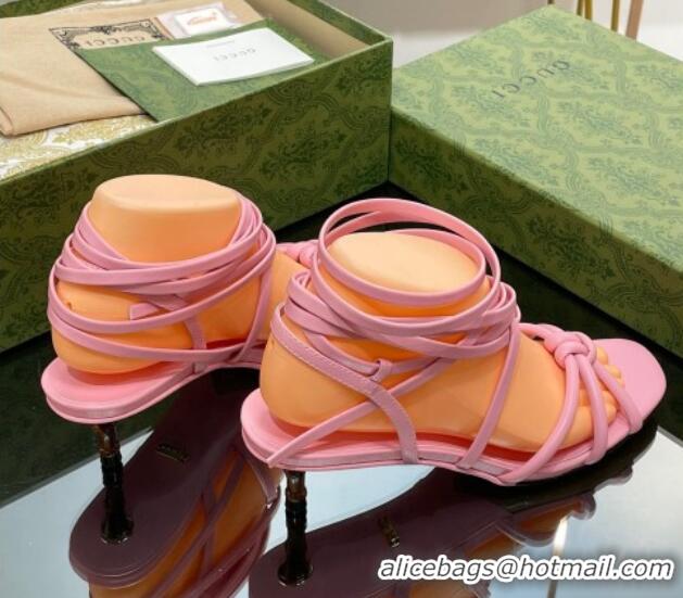 Sophisticated Gucci Leather Sandals with Strap and Bamboo Heel 4.5cm Pink 711068