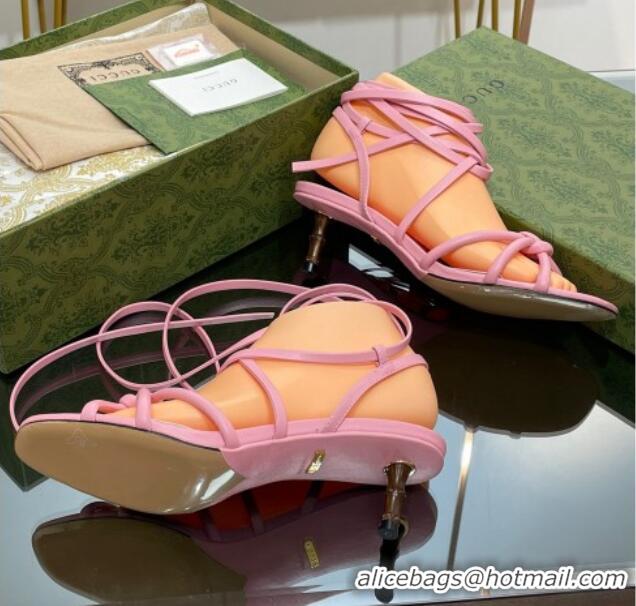 Sophisticated Gucci Leather Sandals with Strap and Bamboo Heel 4.5cm Pink 711068