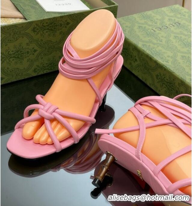 Sophisticated Gucci Leather Sandals with Strap and Bamboo Heel 4.5cm Pink 711068