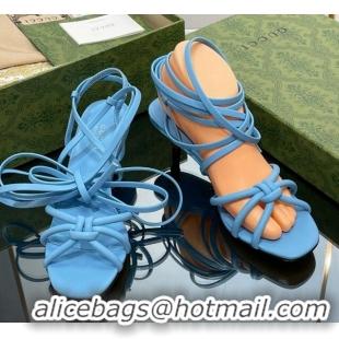 Lower Price Gucci Leather Sandals with Strap and Bamboo Heel 4.5cm Blue 711069