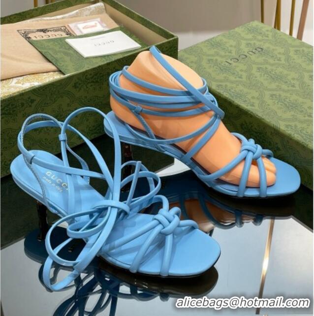 Lower Price Gucci Leather Sandals with Strap and Bamboo Heel 4.5cm Blue 711069