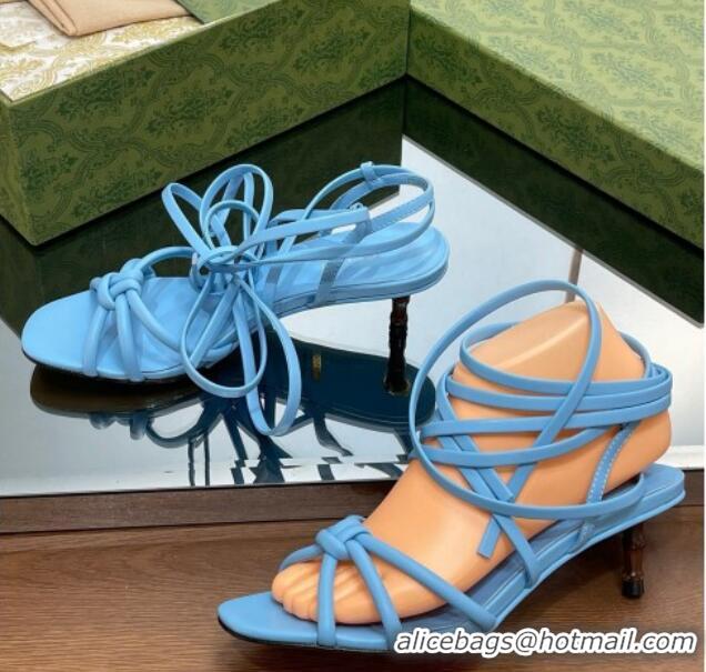 Lower Price Gucci Leather Sandals with Strap and Bamboo Heel 4.5cm Blue 711069