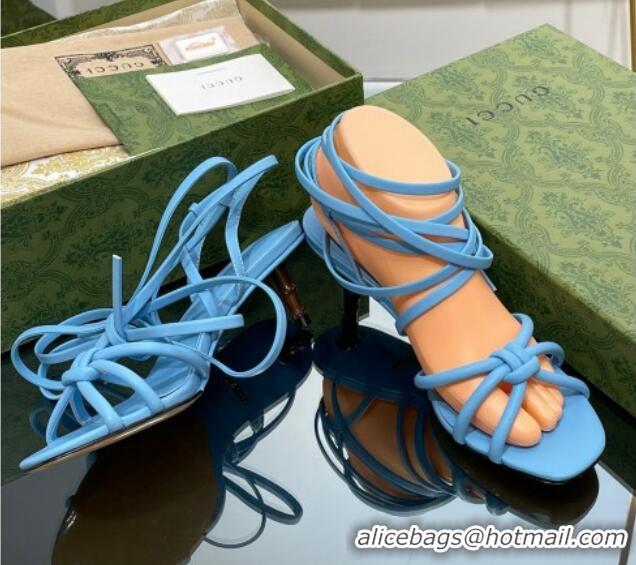 Lower Price Gucci Leather Sandals with Strap and Bamboo Heel 4.5cm Blue 711069