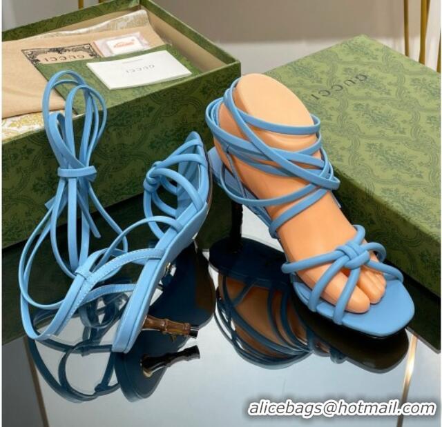 Lower Price Gucci Leather Sandals with Strap and Bamboo Heel 4.5cm Blue 711069