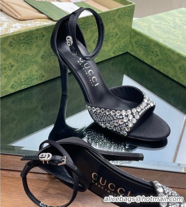 Unique Style Gucci Heel Sandals with Crystals in Satin 7.5cm Black 711070