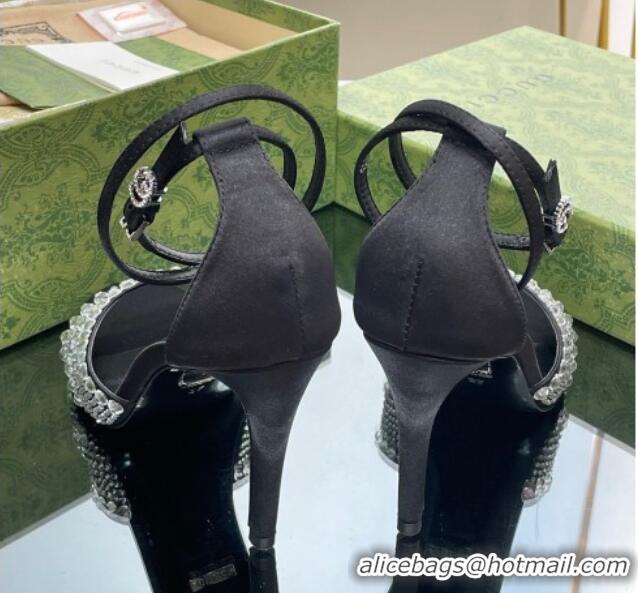 Unique Style Gucci Heel Sandals with Crystals in Satin 7.5cm Black 711070