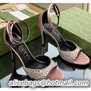 Best Product Gucci Heel Sandals with Crystals in Satin 7.5cm Light Pink 711072