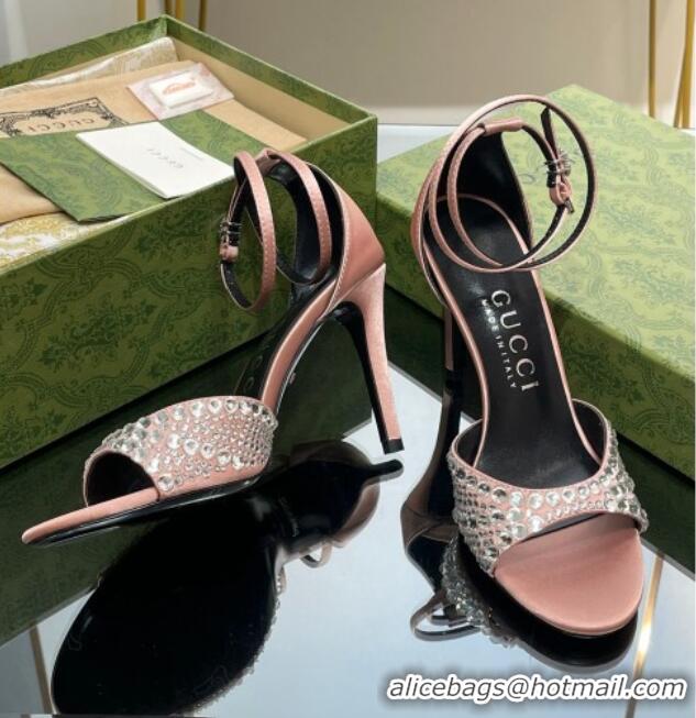 Best Product Gucci Heel Sandals with Crystals in Satin 7.5cm Light Pink 711072