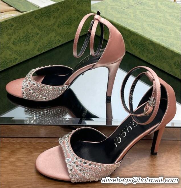 Best Product Gucci Heel Sandals with Crystals in Satin 7.5cm Light Pink 711072