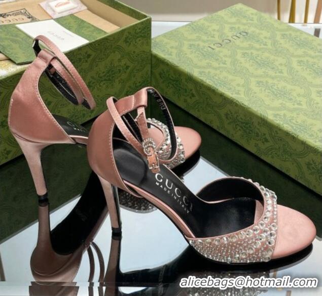 Best Product Gucci Heel Sandals with Crystals in Satin 7.5cm Light Pink 711072