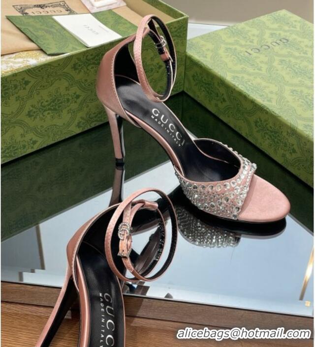 Best Product Gucci Heel Sandals with Crystals in Satin 7.5cm Light Pink 711072