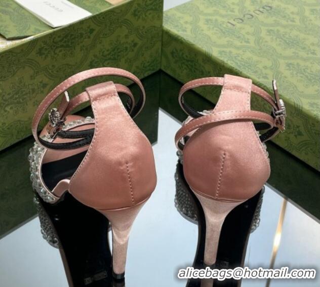 Best Product Gucci Heel Sandals with Crystals in Satin 7.5cm Light Pink 711072