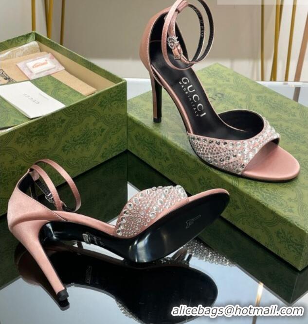 Best Product Gucci Heel Sandals with Crystals in Satin 7.5cm Light Pink 711072