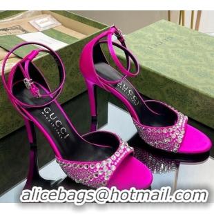 Good Looking Gucci Heel Sandals with Crystals in Satin 7.5cm Dark Pink 711073