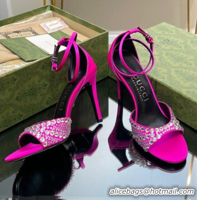 Good Looking Gucci Heel Sandals with Crystals in Satin 7.5cm Dark Pink 711073