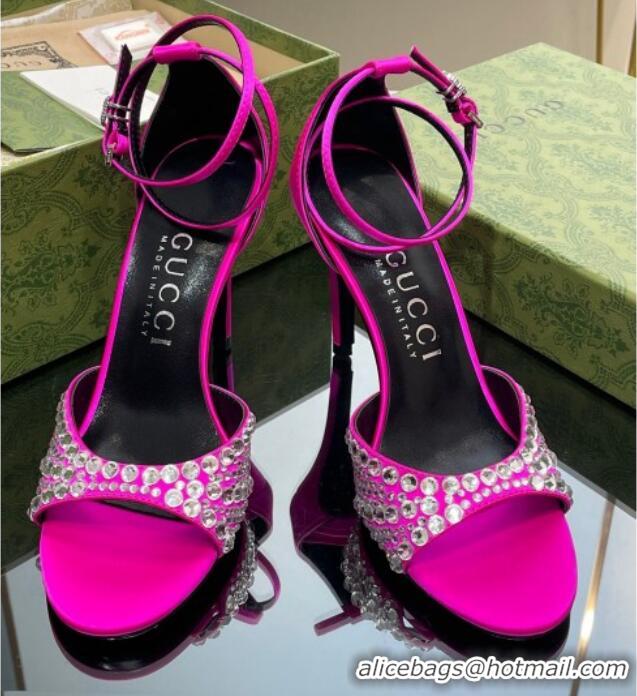 Good Looking Gucci Heel Sandals with Crystals in Satin 7.5cm Dark Pink 711073