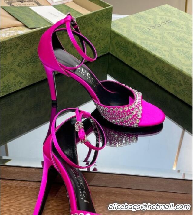 Good Looking Gucci Heel Sandals with Crystals in Satin 7.5cm Dark Pink 711073