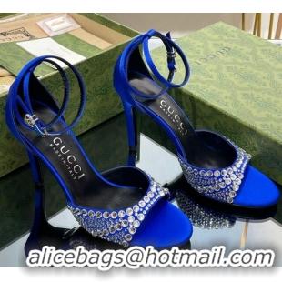 Charming Gucci Heel Sandals with Crystals in Satin 7.5cm Blue 711074