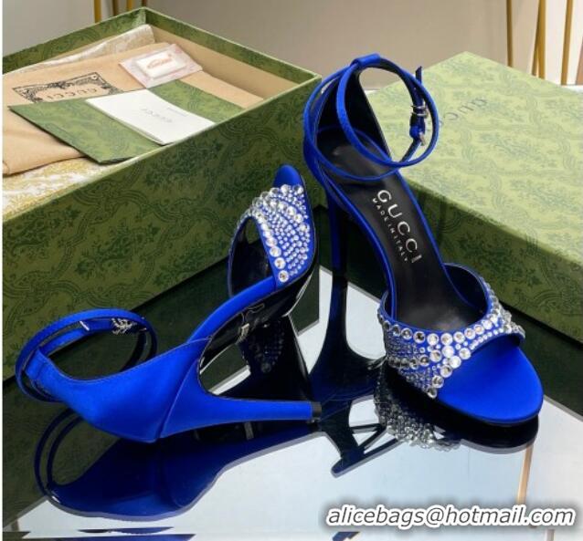 Charming Gucci Heel Sandals with Crystals in Satin 7.5cm Blue 711074