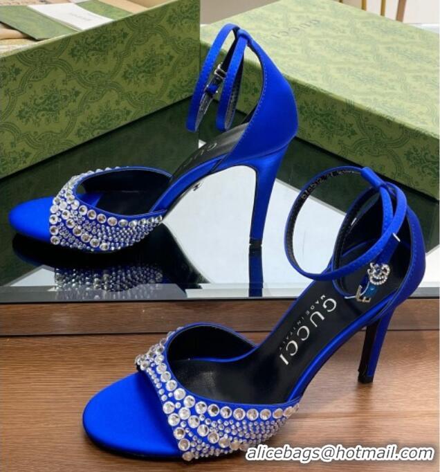 Charming Gucci Heel Sandals with Crystals in Satin 7.5cm Blue 711074