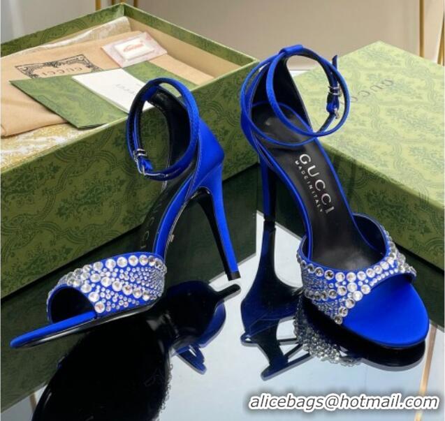 Charming Gucci Heel Sandals with Crystals in Satin 7.5cm Blue 711074