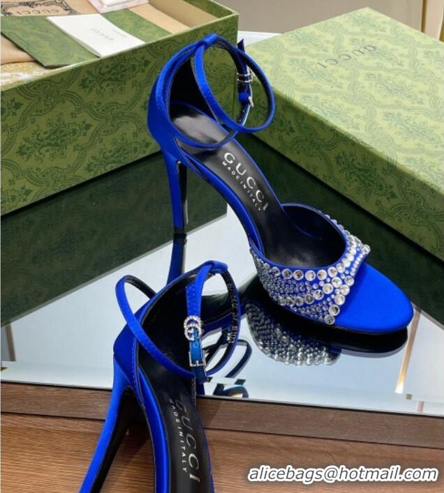 Charming Gucci Heel Sandals with Crystals in Satin 7.5cm Blue 711074