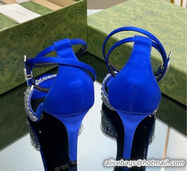 Charming Gucci Heel Sandals with Crystals in Satin 7.5cm Blue 711074