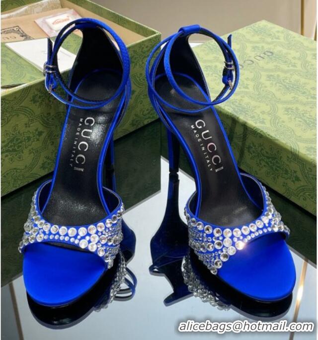 Charming Gucci Heel Sandals with Crystals in Satin 7.5cm Blue 711074