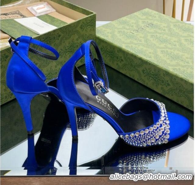 Charming Gucci Heel Sandals with Crystals in Satin 7.5cm Blue 711074