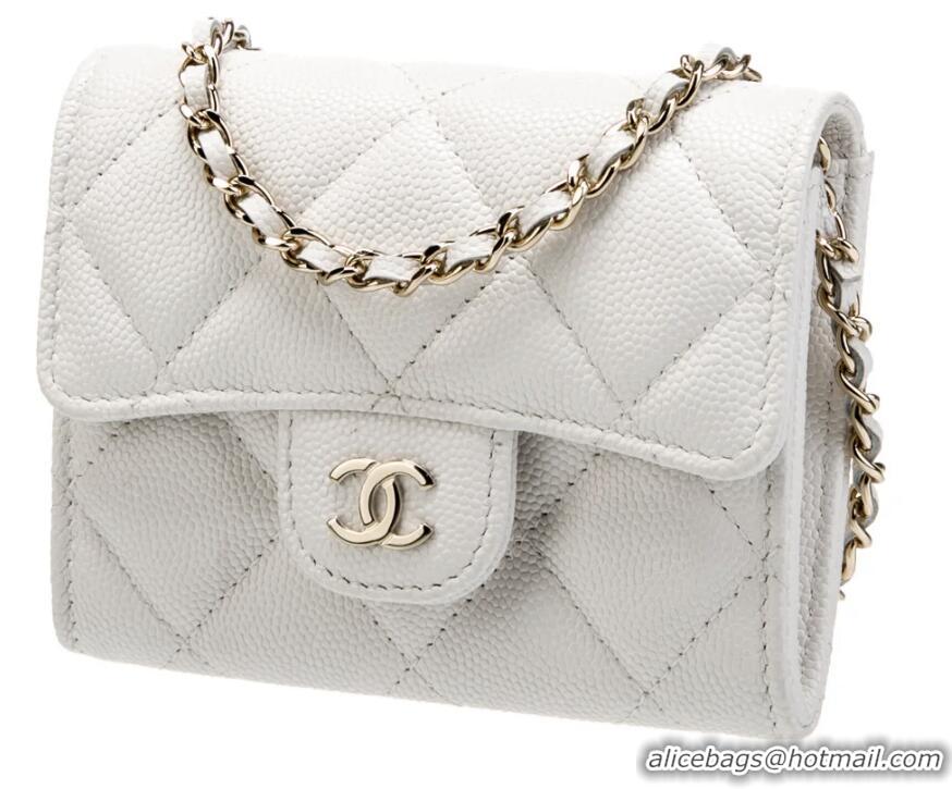 Super Quality Chanel Caviar Quilted Leather Mini Wallet On Chain AP8891 White