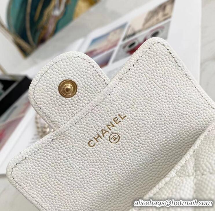 Super Quality Chanel Caviar Quilted Leather Mini Wallet On Chain AP8891 White